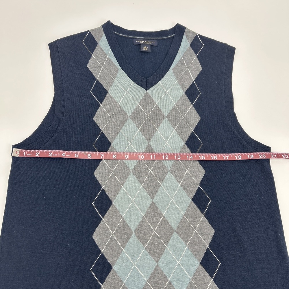 Banana Republic Sweater Vest Men L Blue‎ Argyle V-Neck Pullover Silk Cashmere - Picture 6 of 7